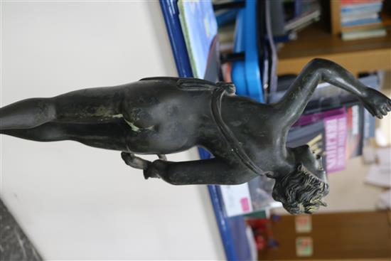 A pair of bronze figures of Mercury and Diana, on marble bases, height 82cm